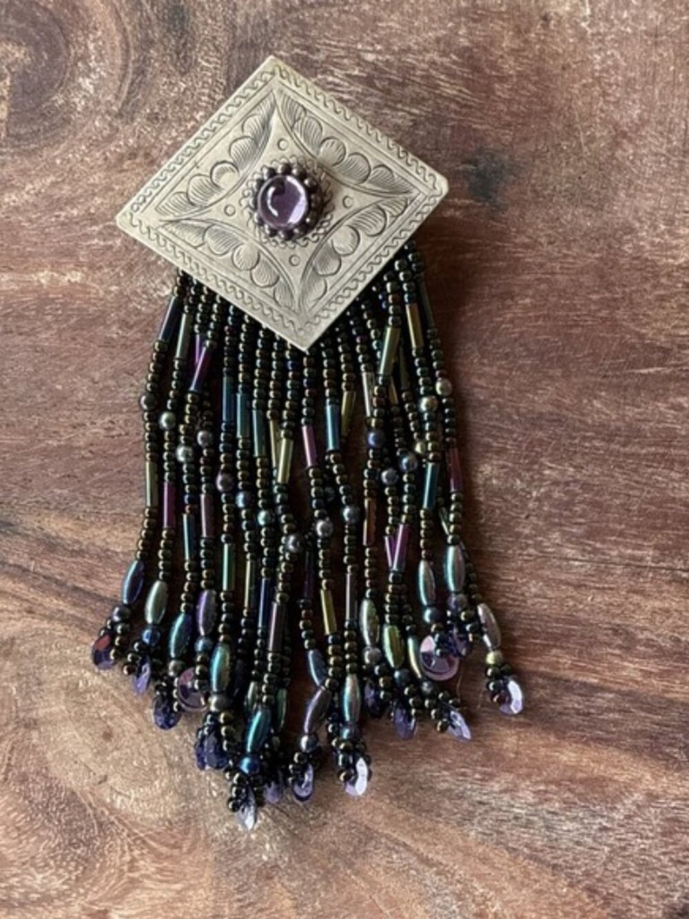 Beaded‎ Pin Brooch Pendant Purple Green